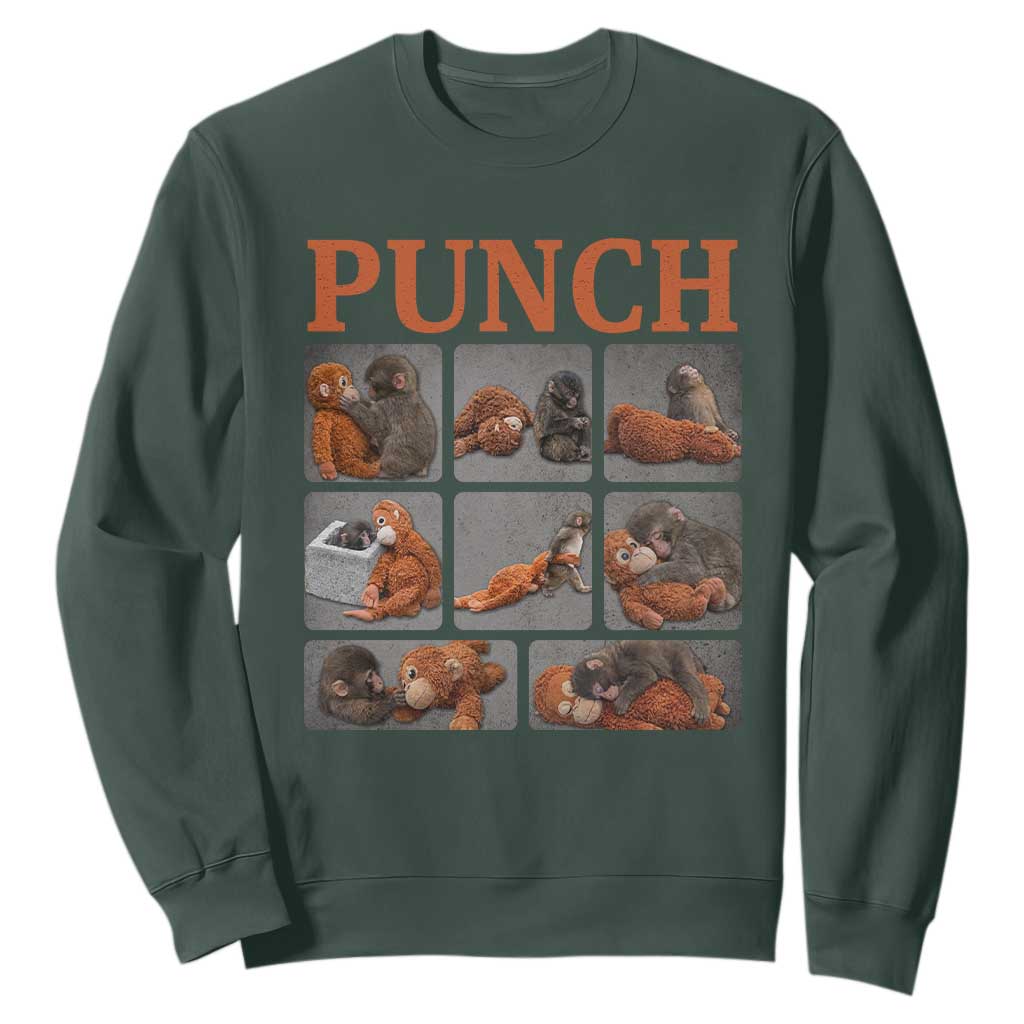 Cute Baby Monkey Punch with Plush Toy Graphic Sweatshirt TS02 Dark Forest Green Print Your Wear