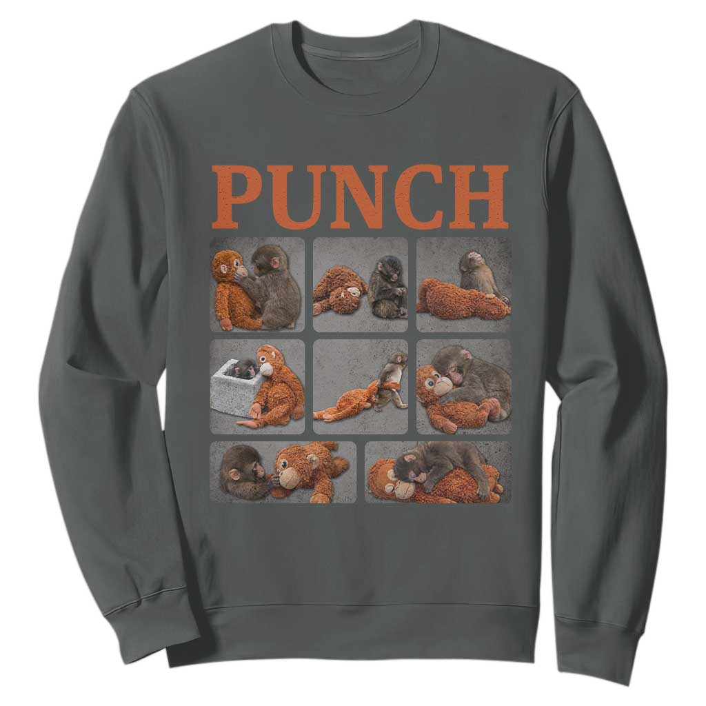 Cute Baby Monkey Punch with Plush Toy Graphic Sweatshirt TS02 Dark Heather Print Your Wear