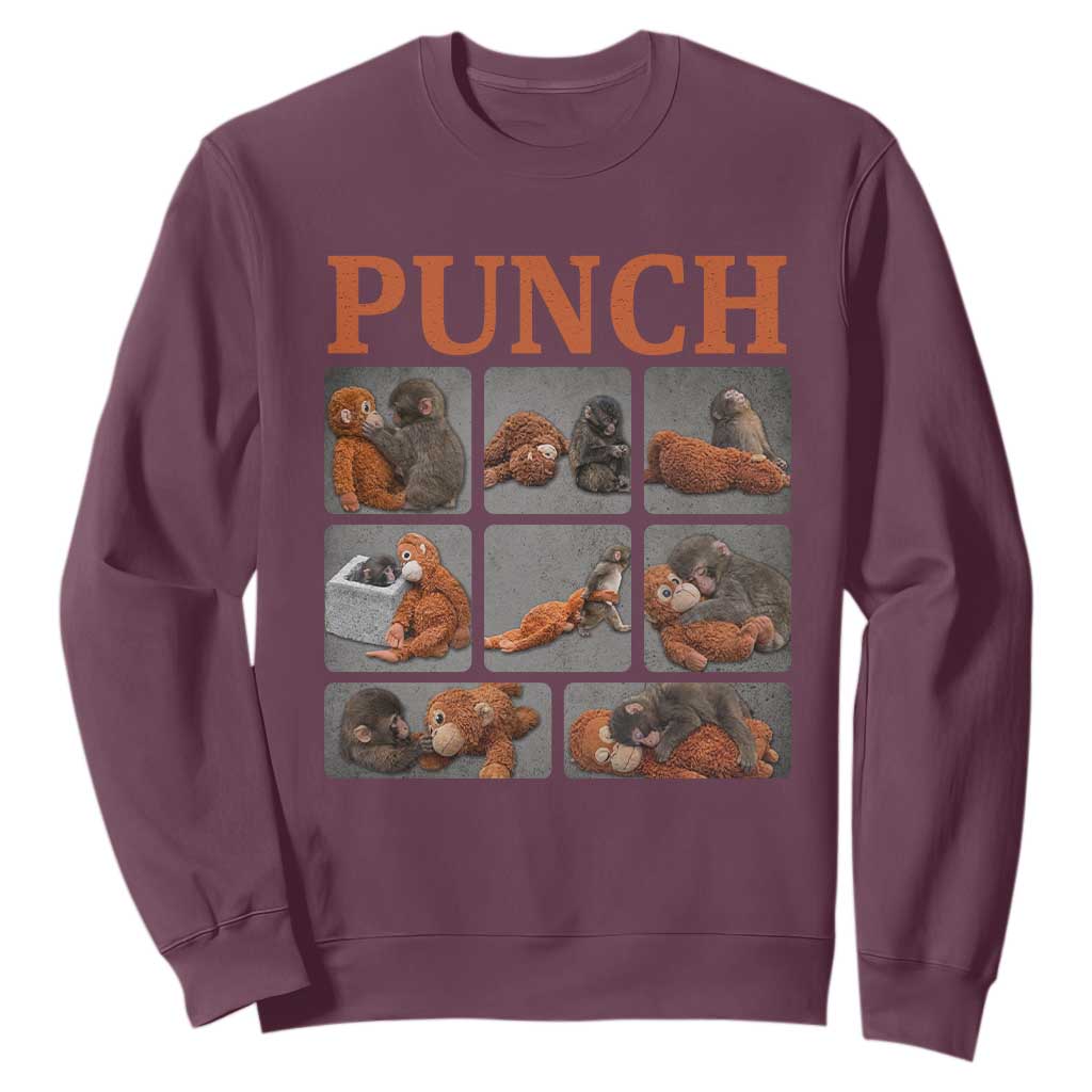 Cute Baby Monkey Punch with Plush Toy Graphic Sweatshirt TS02 Maroon Print Your Wear