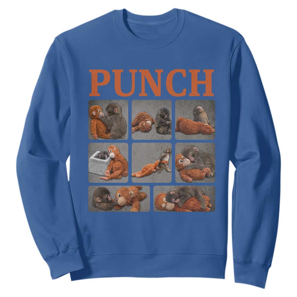 Cute Baby Monkey Punch with Plush Toy Graphic Sweatshirt TS02 Royal Blue Print Your Wear