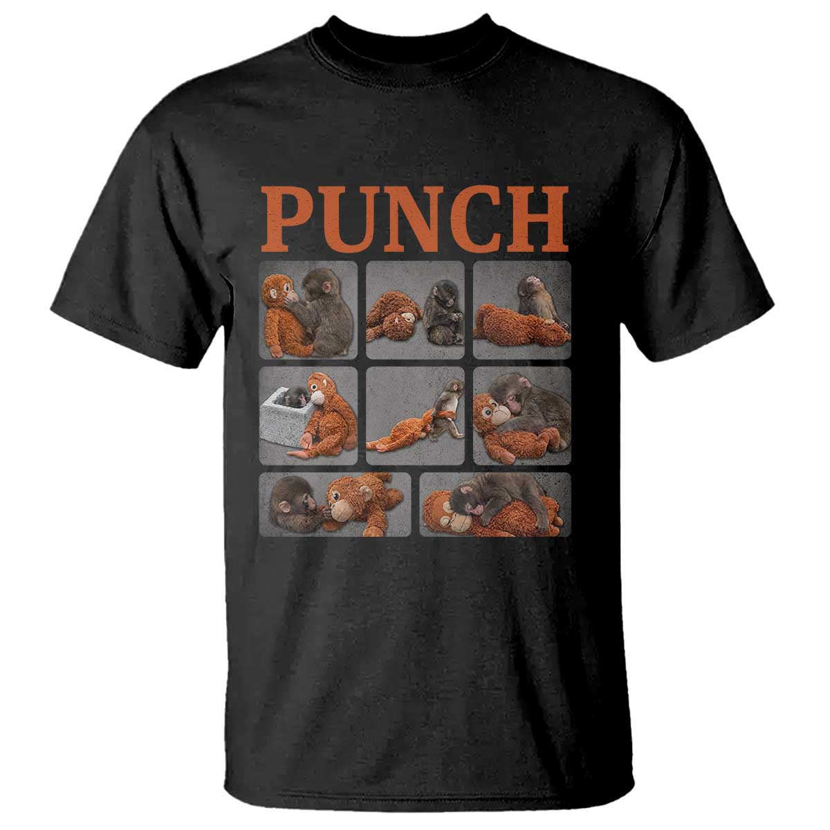 Cute Baby Monkey Punch with Plush Toy Graphic T Shirt TS02 Black Print Your Wear