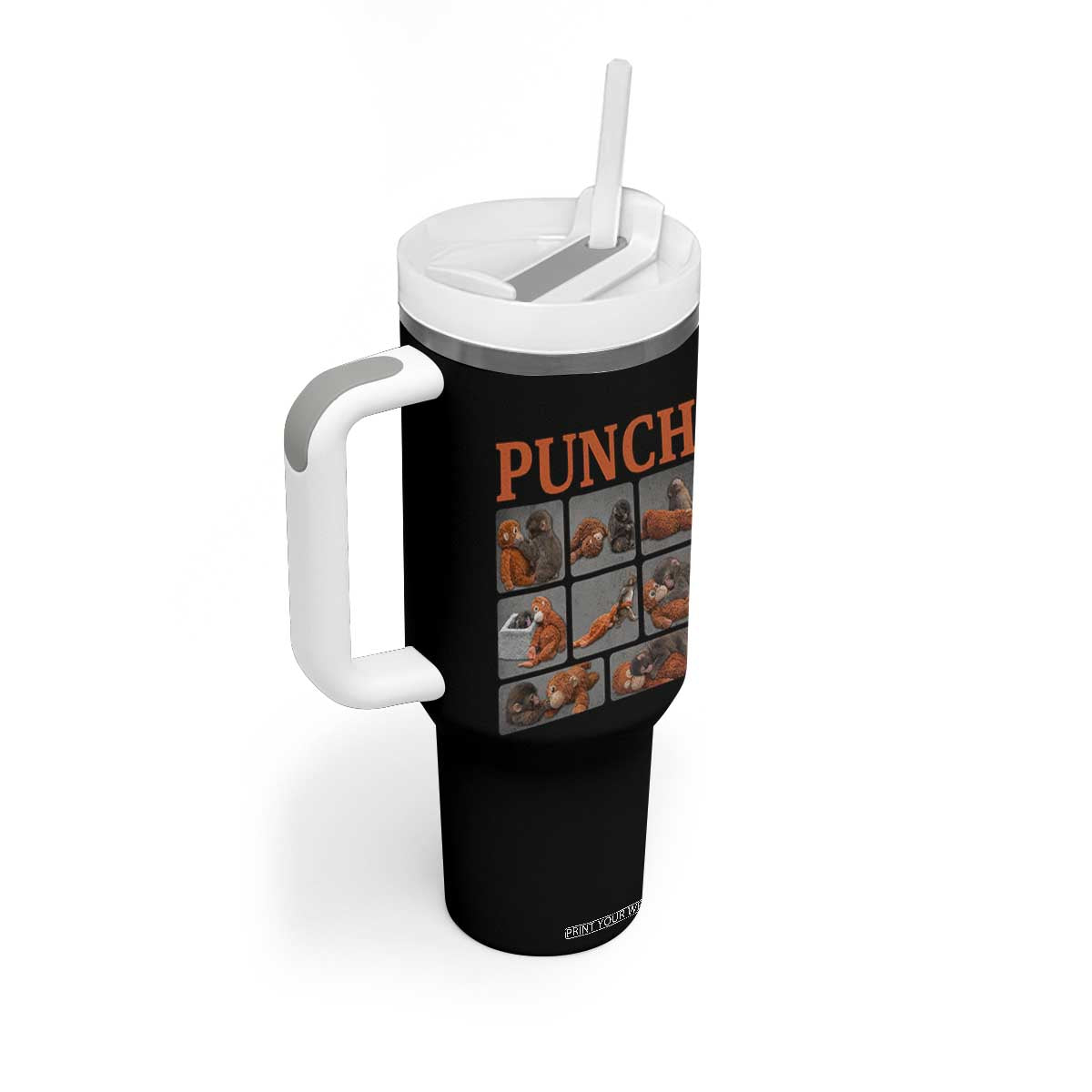 Cute Baby Monkey Punch with Plush Toy Graphic Tumbler With Handle TS02 Print Your Wear