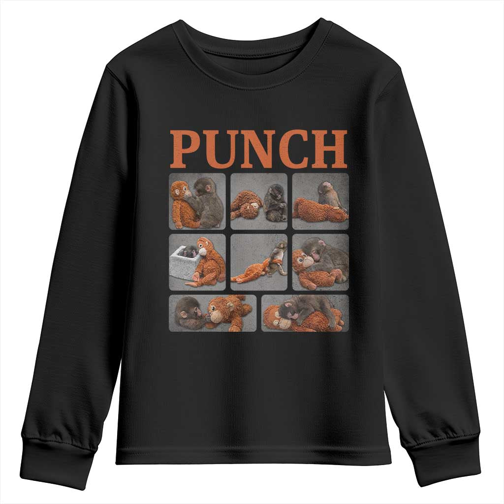 Cute Baby Monkey Punch with Plush Toy Graphic Youth Sweatshirt TS02 Black Print Your Wear