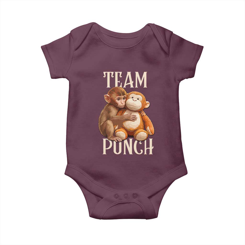 Team Punch Cute Baby Monkey Hugging Plush Toy Graphic Baby Onesie TS02 Maroon Print Your Wear