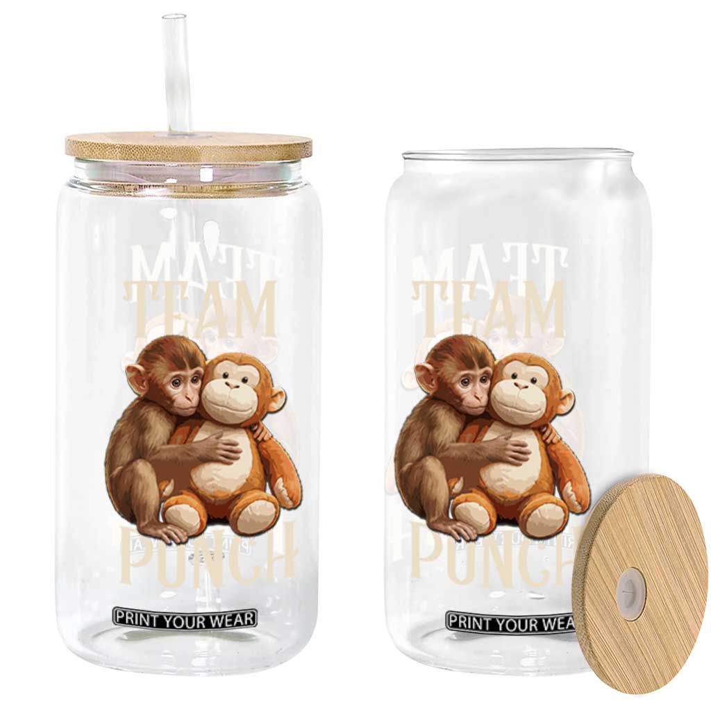 Team Punch Cute Baby Monkey Hugging Plush Toy Graphic Glass Can TS02 Print Your Wear