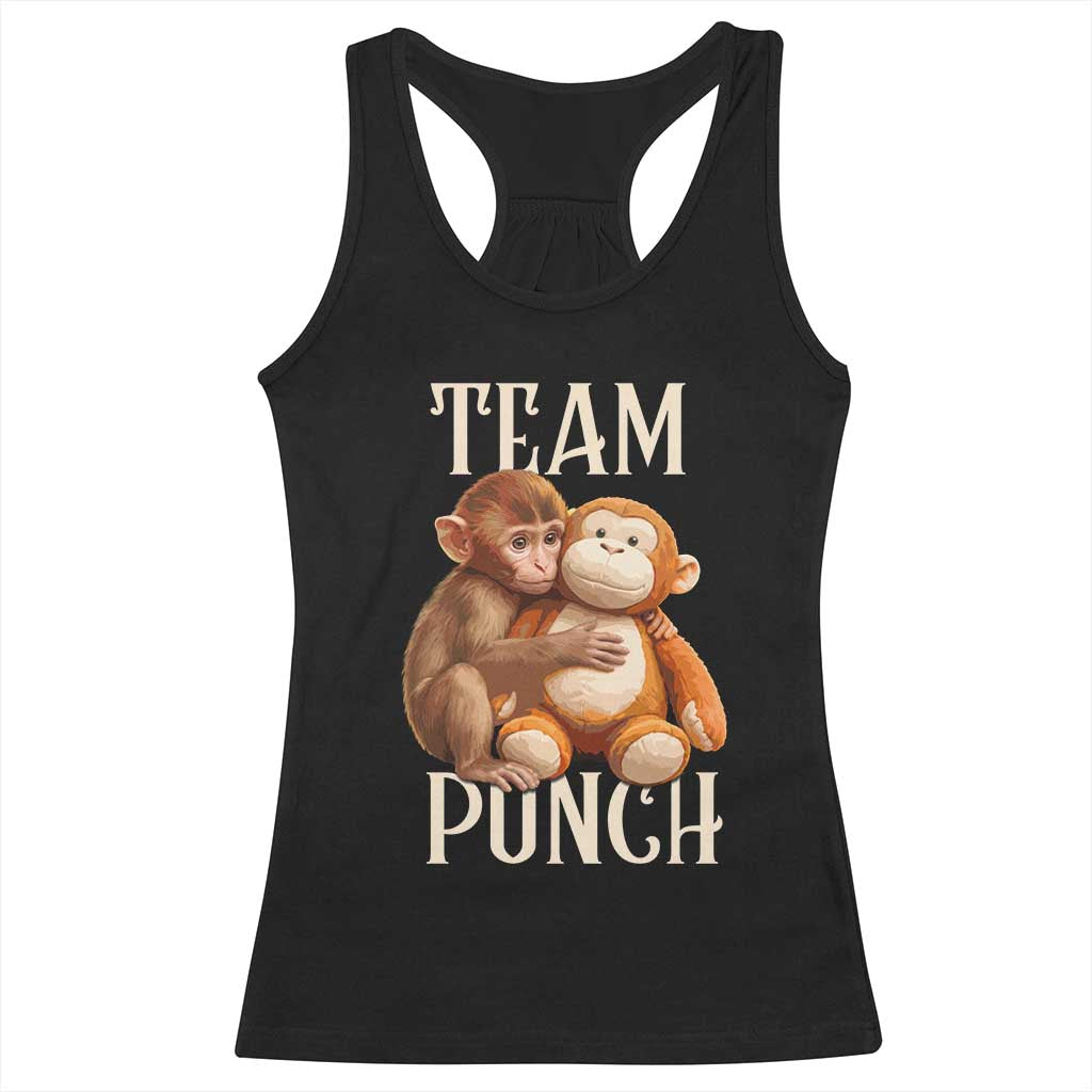 Team Punch Cute Baby Monkey Hugging Plush Toy Graphic Racerback Tank Top TS02 Black Print Your Wear