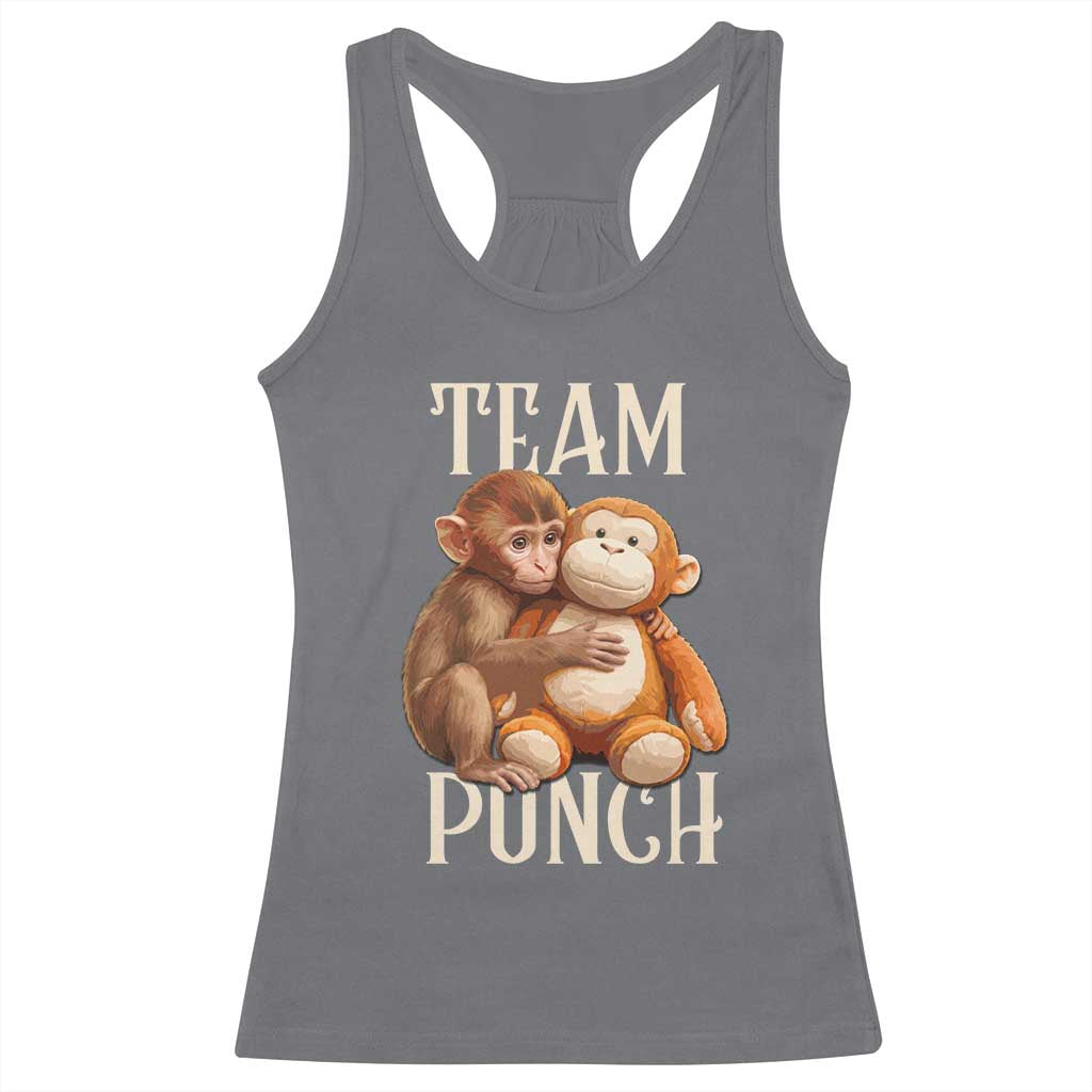 Team Punch Cute Baby Monkey Hugging Plush Toy Graphic Racerback Tank Top TS02 Charcoal Print Your Wear