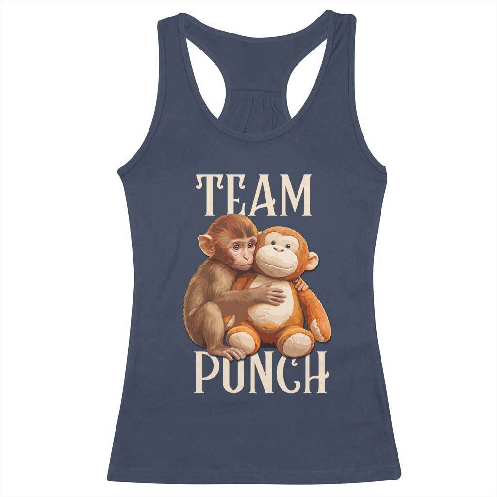 Team Punch Cute Baby Monkey Hugging Plush Toy Graphic Racerback Tank Top TS02 Navy Print Your Wear