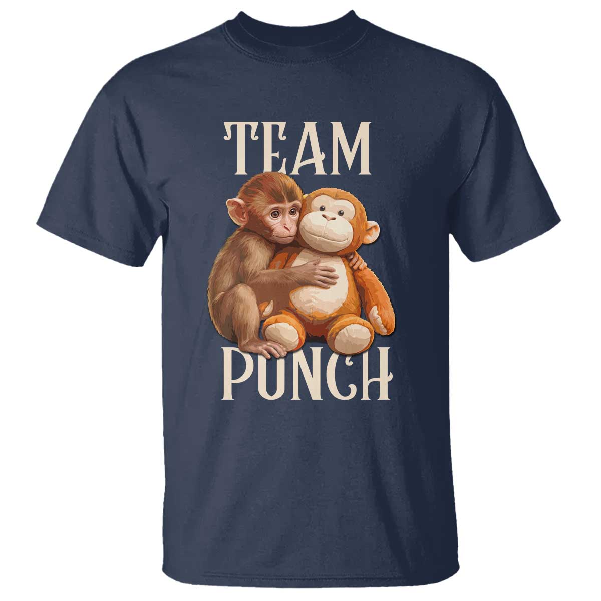Team Punch - Cute Baby Monkey Hugging Plush Toy Graphic T Shirt TS02 Navy Print Your Wear