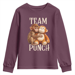 Team Punch Cute Baby Monkey Hugging Plush Toy Graphic Youth Sweatshirt TS02 Maroon Print Your Wear
