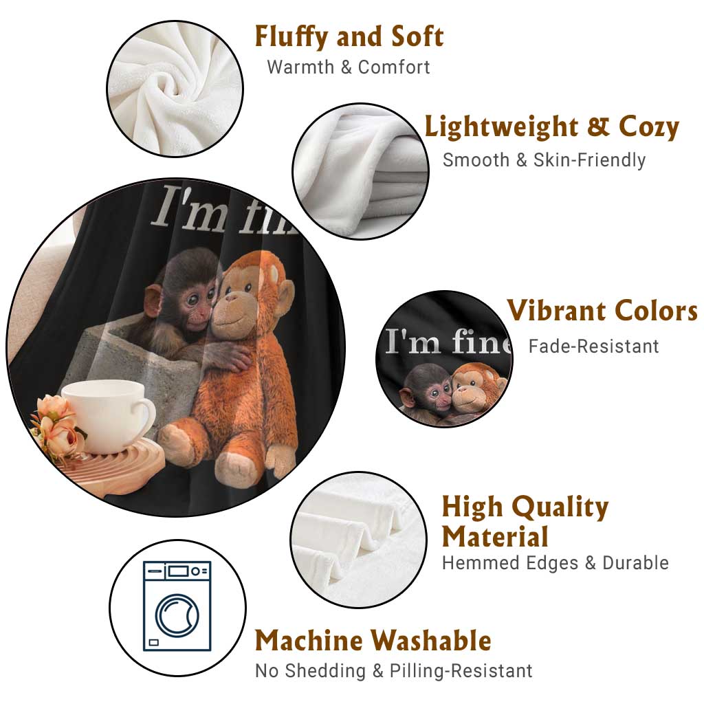 I’m Fine Viral Punch Monkey Meme Throw Blanket Cute Baby Monkey Hugging Plush Emotional Humor Gift TS02 Print Your Wear