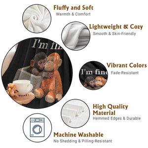 I’m Fine Viral Punch Monkey Meme Throw Blanket Cute Baby Monkey Hugging Plush Emotional Humor Gift TS02 Print Your Wear
