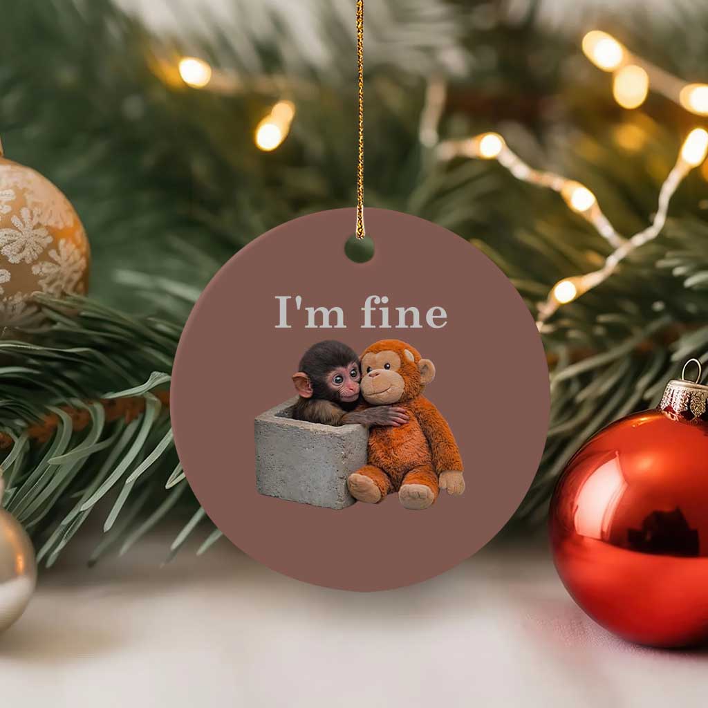 I’m Fine Viral Punch Monkey Meme Ceramic Ornament Cute Baby Monkey Hugging Plush Emotional Humor Gift TS02 1pc Mocha Print Your Wear