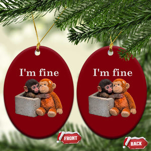 I’m Fine Viral Punch Monkey Meme Ceramic Ornament Cute Baby Monkey Hugging Plush Emotional Humor Gift TS02 Print Your Wear