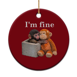 I’m Fine Viral Punch Monkey Meme Ceramic Ornament Cute Baby Monkey Hugging Plush Emotional Humor Gift TS02 1pc Red Print Your Wear