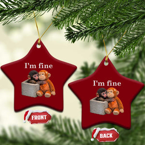 I’m Fine Viral Punch Monkey Meme Ceramic Ornament Cute Baby Monkey Hugging Plush Emotional Humor Gift TS02 Print Your Wear