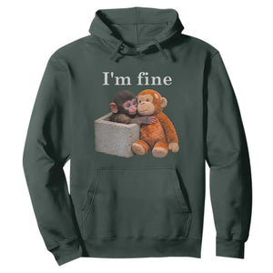 I'm Fine - Viral Punch Monkey Meme Hoodie - Cute Baby Monkey Hugging Plush - Emotional Humor Gift TS02 Dark Forest Green Print Your Wear