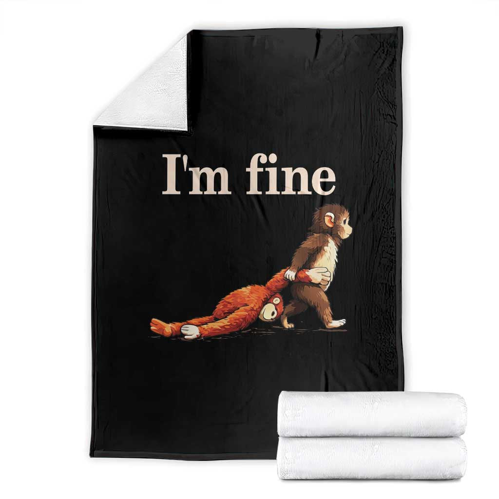 I’m Fine Funny Monkey Meme Throw Blanket Viral Punch Baby Monkey Relatable Cute Gift TS02 Black Print Your Wear