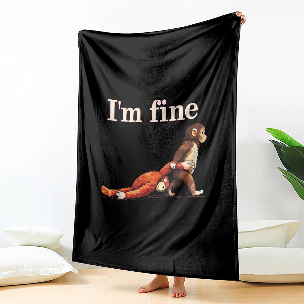 I’m Fine Funny Monkey Meme Throw Blanket Viral Punch Baby Monkey Relatable Cute Gift TS02 Print Your Wear