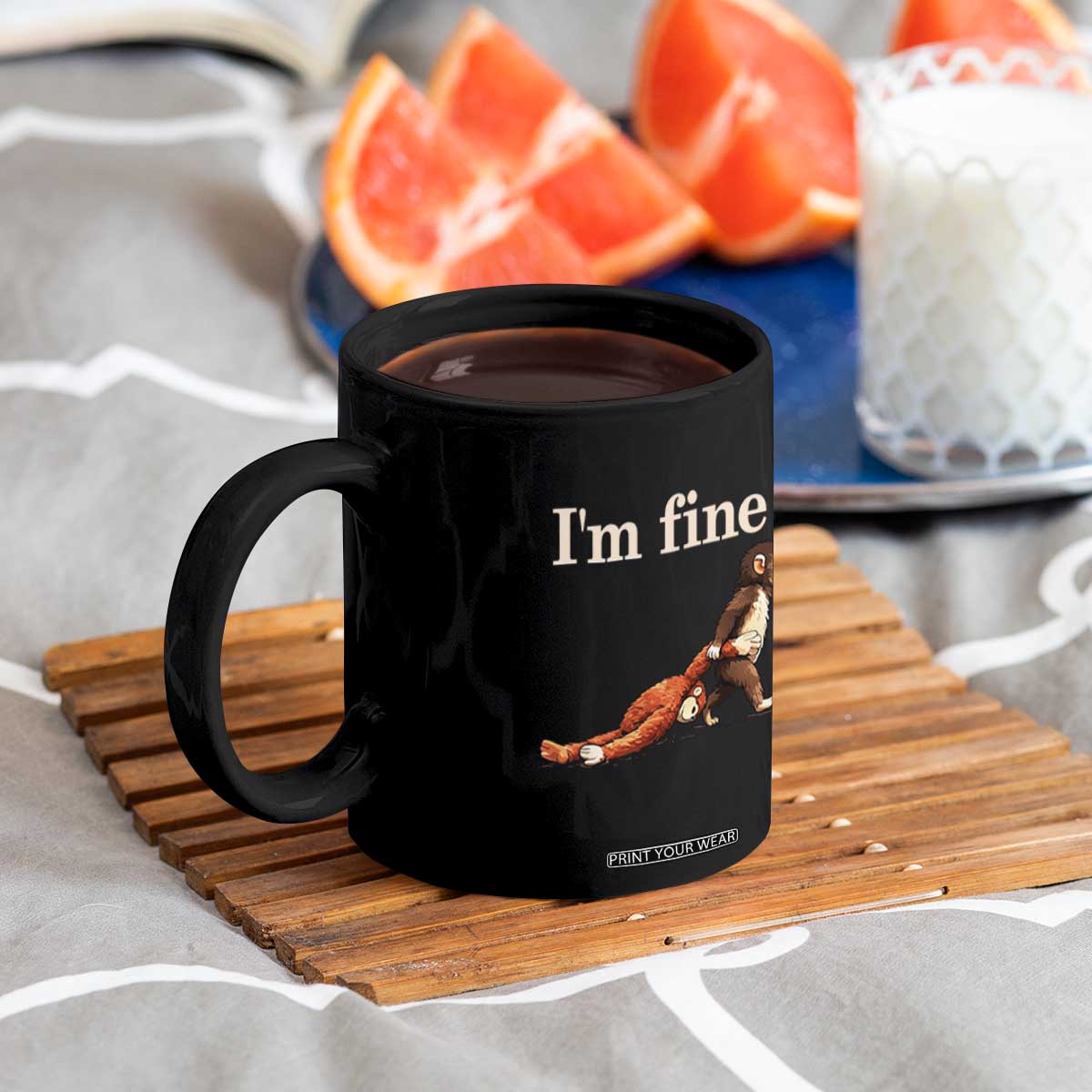 I’m Fine Funny Monkey Meme Coffee Mug Viral Punch Baby Monkey Relatable Cute Gift TS02 Print Your Wear