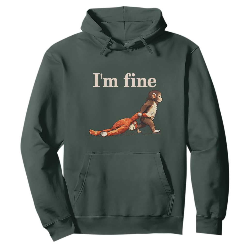 I’m Fine Funny Monkey Meme Hoodie Viral Punch Baby Monkey Relatable Cute Gift TS02 Dark Forest Green Print Your Wear