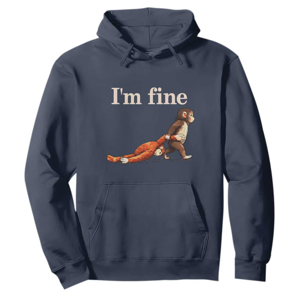I’m Fine Funny Monkey Meme Hoodie Viral Punch Baby Monkey Relatable Cute Gift TS02 Navy Print Your Wear