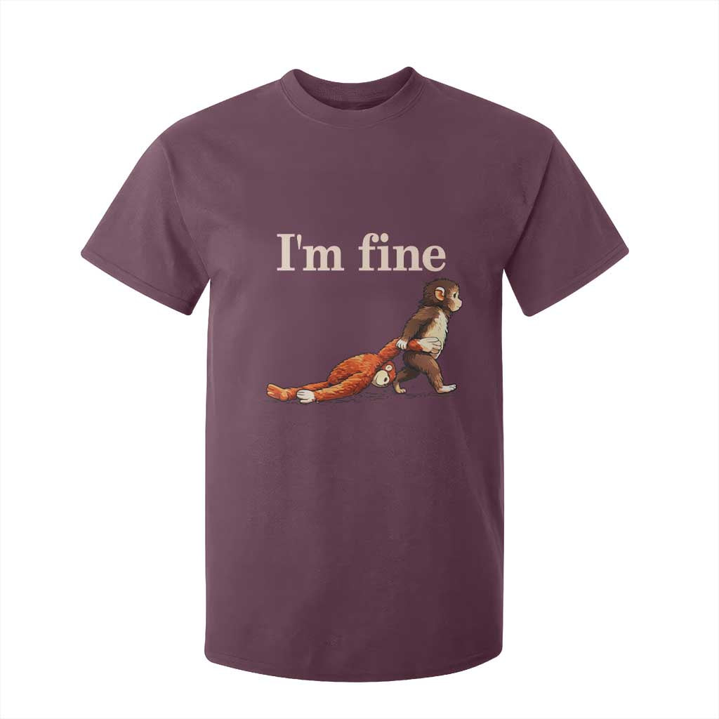 I'm Fine - Funny Monkey Meme T Shirt For Kid - Viral Punch Baby Monkey - Relatable Cute Gift TS02 Maroon Print Your Wear