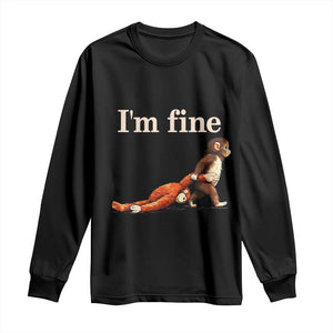 I’m Fine Funny Monkey Meme Long Sleeve Shirt Viral Punch Baby Monkey Relatable Cute Gift TS02 Black Print Your Wear