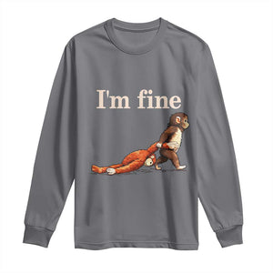 I’m Fine Funny Monkey Meme Long Sleeve Shirt Viral Punch Baby Monkey Relatable Cute Gift TS02 Charcoal Print Your Wear