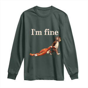 I’m Fine Funny Monkey Meme Long Sleeve Shirt Viral Punch Baby Monkey Relatable Cute Gift TS02 Dark Forest Green Print Your Wear