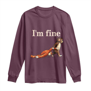 I’m Fine Funny Monkey Meme Long Sleeve Shirt Viral Punch Baby Monkey Relatable Cute Gift TS02 Maroon Print Your Wear