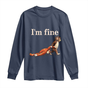 I’m Fine Funny Monkey Meme Long Sleeve Shirt Viral Punch Baby Monkey Relatable Cute Gift TS02 Navy Print Your Wear