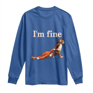 I’m Fine Funny Monkey Meme Long Sleeve Shirt Viral Punch Baby Monkey Relatable Cute Gift TS02 Royal Blue Print Your Wear