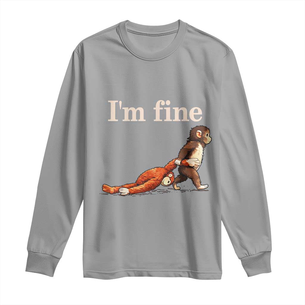 I’m Fine Funny Monkey Meme Long Sleeve Shirt Viral Punch Baby Monkey Relatable Cute Gift TS02 Sport Gray Print Your Wear