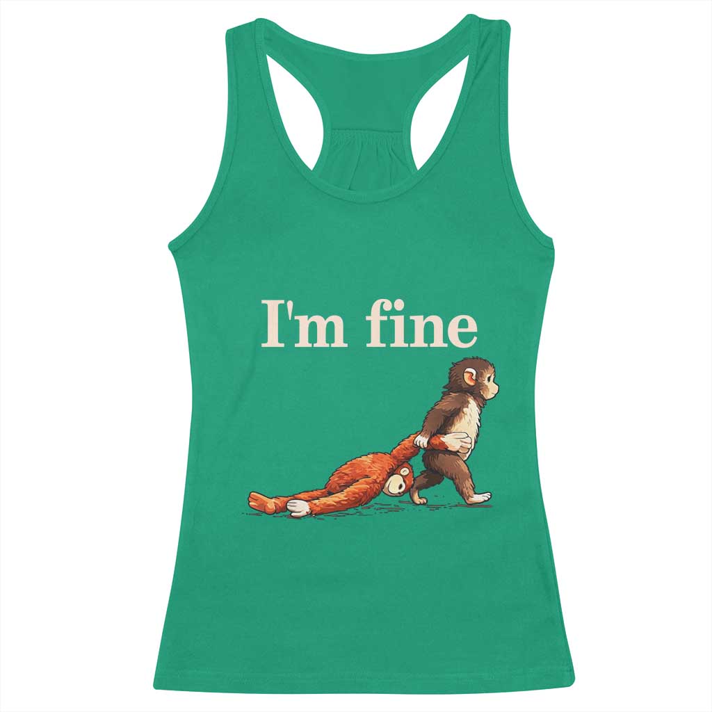 I’m Fine Funny Monkey Meme Racerback Tank Top Viral Punch Baby Monkey Relatable Cute Gift TS02 Irish Green Print Your Wear