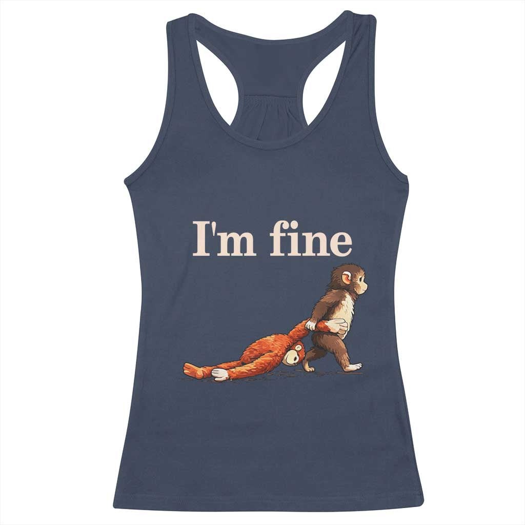 I’m Fine Funny Monkey Meme Racerback Tank Top Viral Punch Baby Monkey Relatable Cute Gift TS02 Navy Print Your Wear