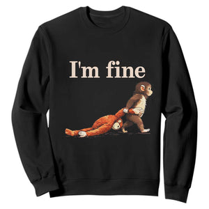 I’m Fine Funny Monkey Meme Sweatshirt Viral Punch Baby Monkey Relatable Cute Gift TS02 Black Print Your Wear