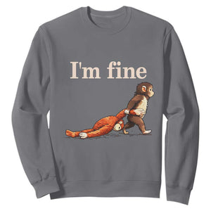 I’m Fine Funny Monkey Meme Sweatshirt Viral Punch Baby Monkey Relatable Cute Gift TS02 Charcoal Print Your Wear