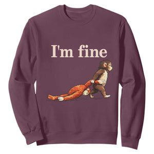 I’m Fine Funny Monkey Meme Sweatshirt Viral Punch Baby Monkey Relatable Cute Gift TS02 Maroon Print Your Wear