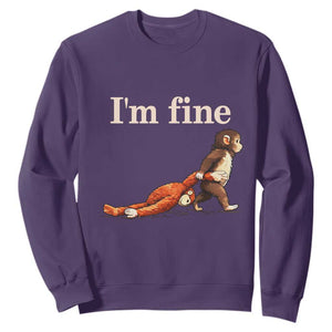 I’m Fine Funny Monkey Meme Sweatshirt Viral Punch Baby Monkey Relatable Cute Gift TS02 Purple Print Your Wear