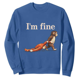I’m Fine Funny Monkey Meme Sweatshirt Viral Punch Baby Monkey Relatable Cute Gift TS02 Royal Blue Print Your Wear