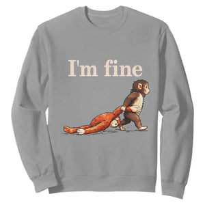 I’m Fine Funny Monkey Meme Sweatshirt Viral Punch Baby Monkey Relatable Cute Gift TS02 Sport Gray Print Your Wear