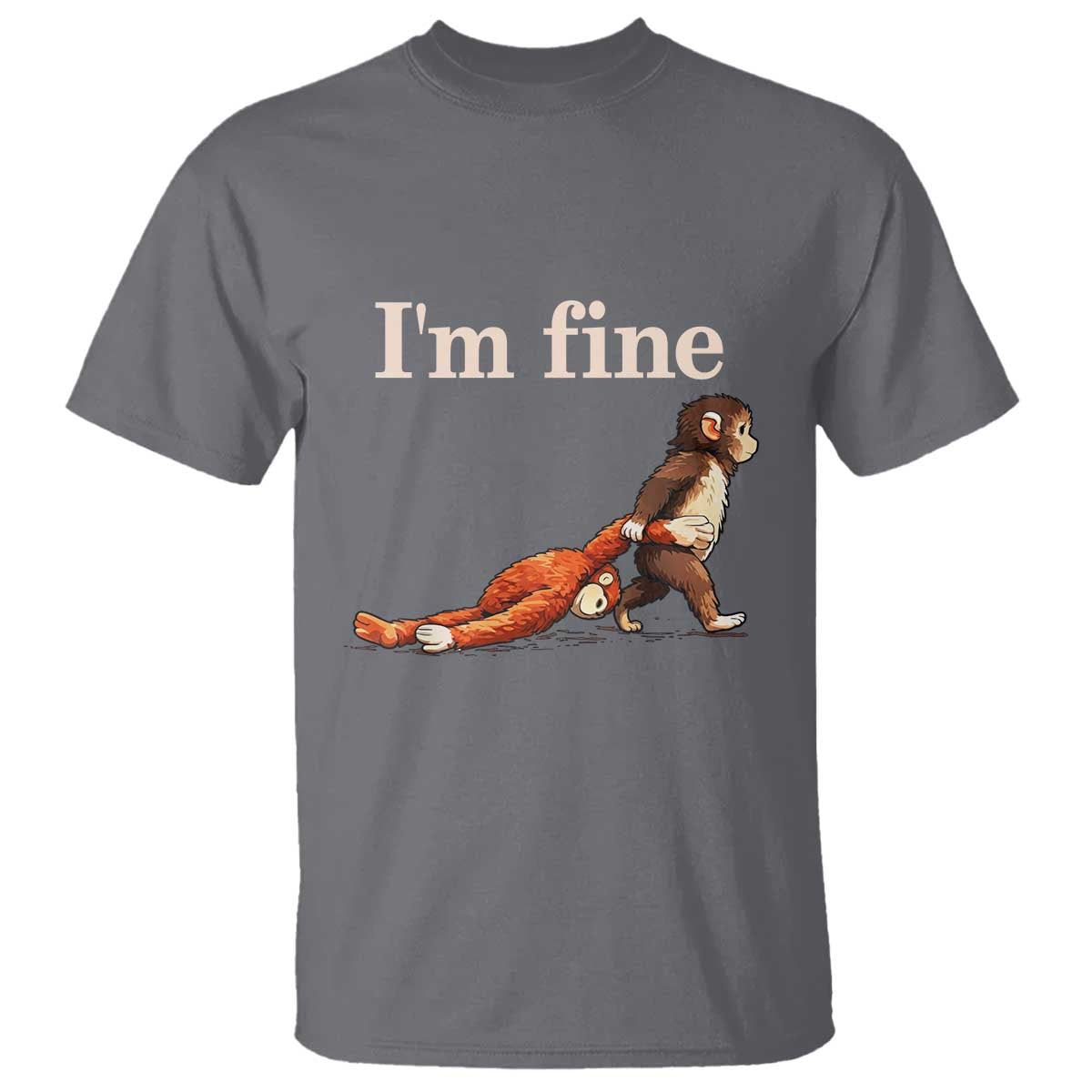 I’m Fine Funny Monkey Meme T Shirt Viral Punch Baby Monkey Relatable Cute Gift TS02 Charcoal Print Your Wear