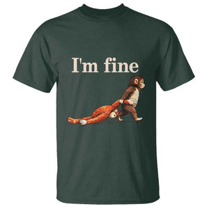 I’m Fine Funny Monkey Meme T Shirt Viral Punch Baby Monkey Relatable Cute Gift TS02 Dark Forest Green Print Your Wear