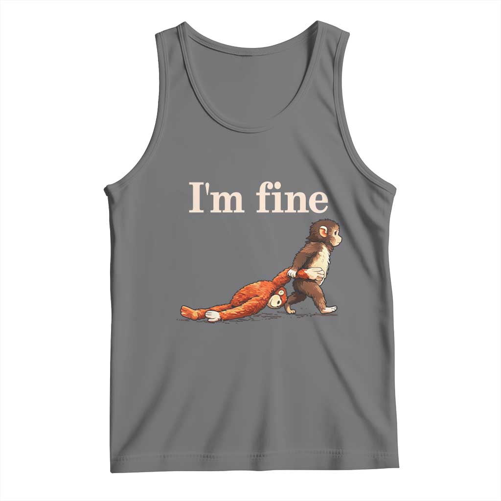 I’m Fine Funny Monkey Meme Tank Top Viral Punch Baby Monkey Relatable Cute Gift TS02 Black Heather Print Your Wear