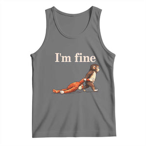 I’m Fine Funny Monkey Meme Tank Top Viral Punch Baby Monkey Relatable Cute Gift TS02 Black Heather Print Your Wear