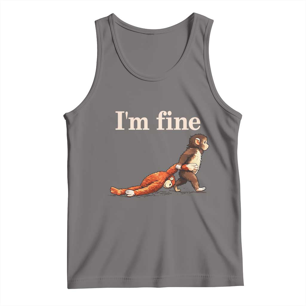 I’m Fine Funny Monkey Meme Tank Top Viral Punch Baby Monkey Relatable Cute Gift TS02 Deep Heather Print Your Wear