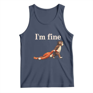 I’m Fine Funny Monkey Meme Tank Top Viral Punch Baby Monkey Relatable Cute Gift TS02 Navy Print Your Wear