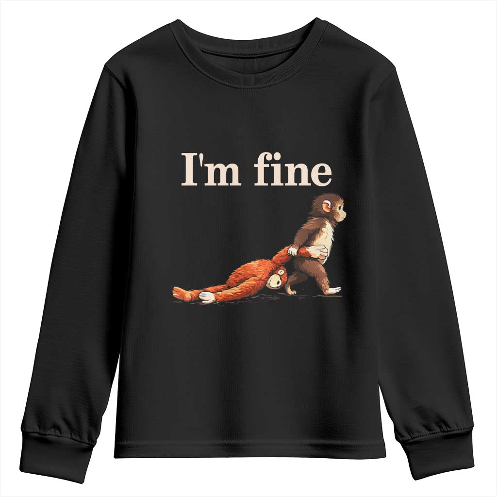 I’m Fine Funny Monkey Meme Youth Sweatshirt Viral Punch Baby Monkey Relatable Cute Gift TS02 Black Print Your Wear