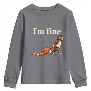 I’m Fine Funny Monkey Meme Youth Sweatshirt Viral Punch Baby Monkey Relatable Cute Gift TS02 Charcoal Print Your Wear